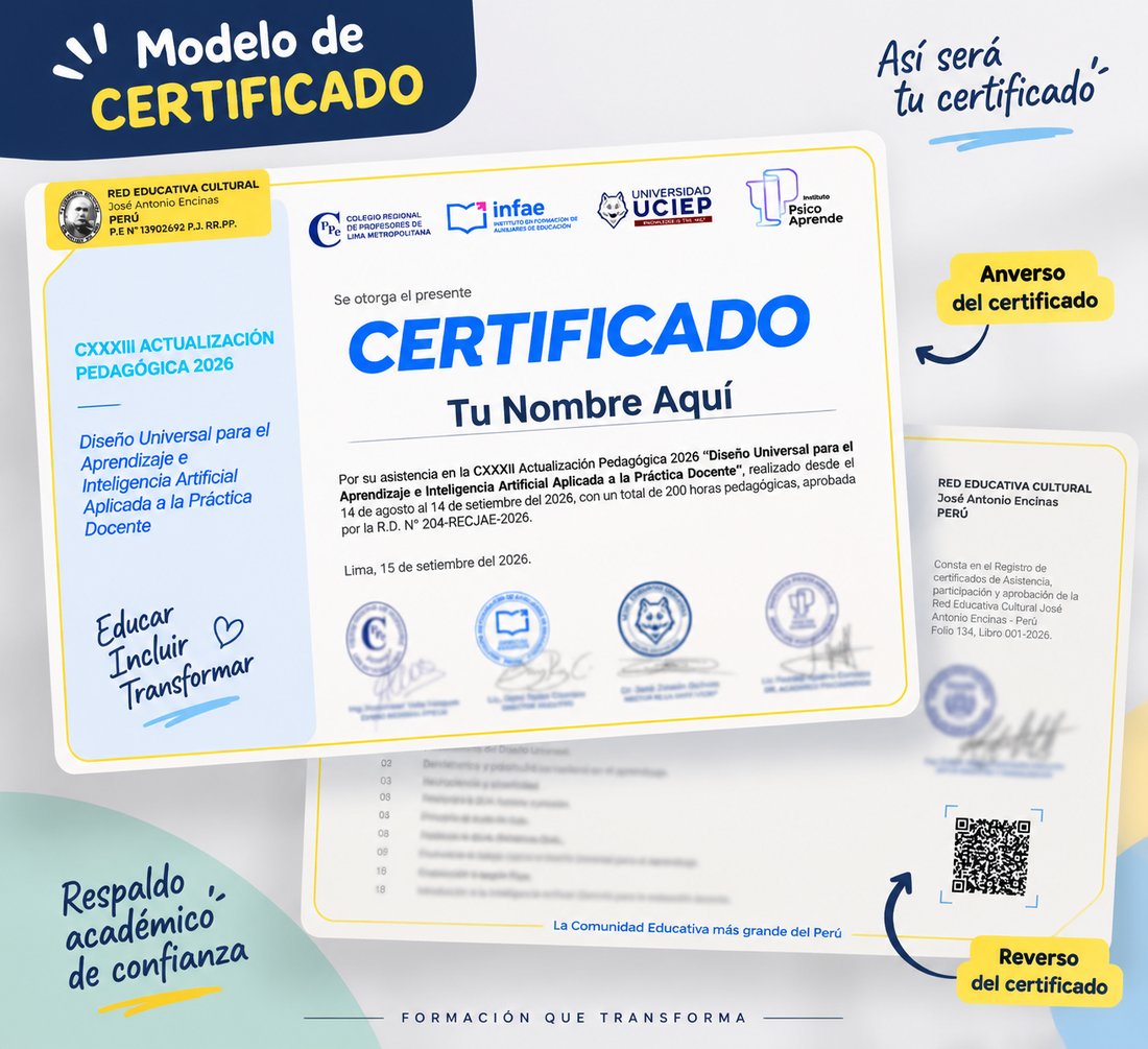 Modelo de certificado de Actualización Pedagógica con firmas institucionales y código QR